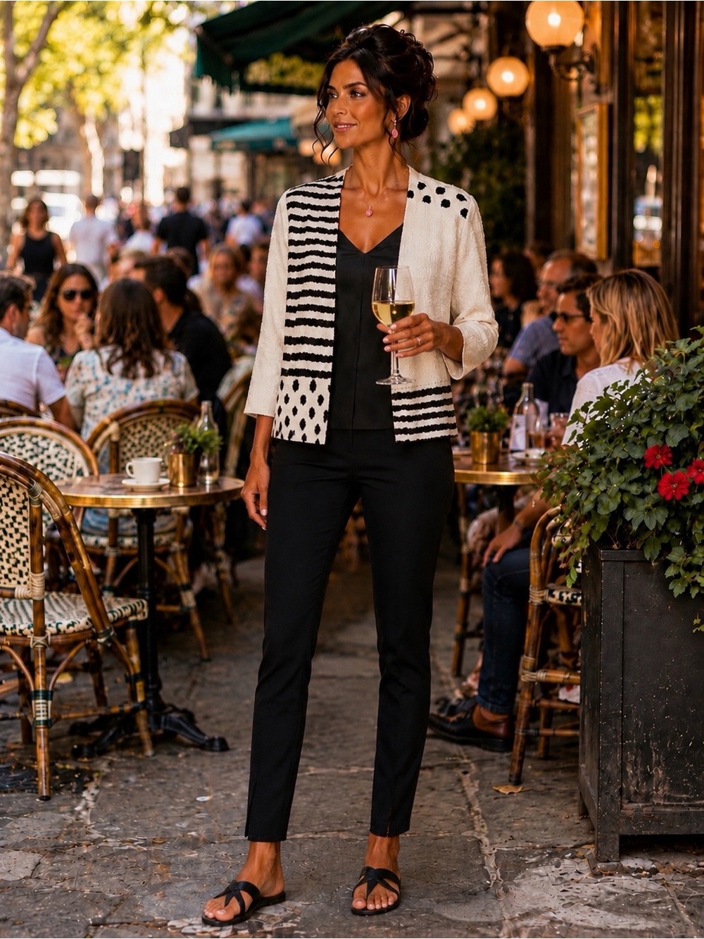Berek Lightweight White and Black Patterned Textured Open-Front Jacket